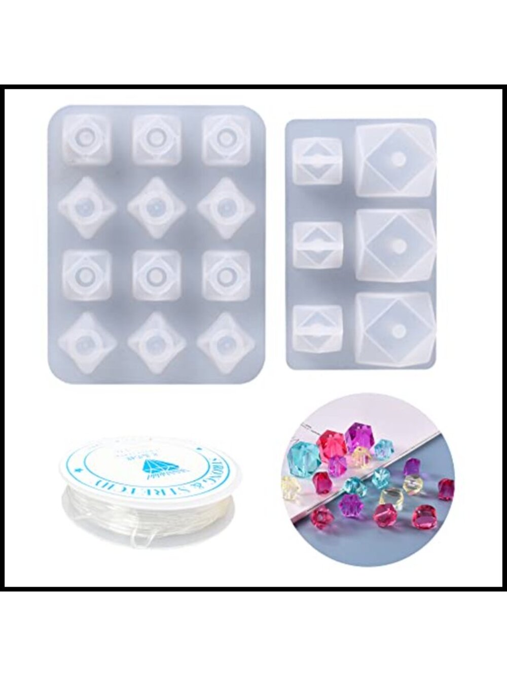 2 Pack Silicone Beading Resin Molds Diamond Resin Molds with String for Jewelry